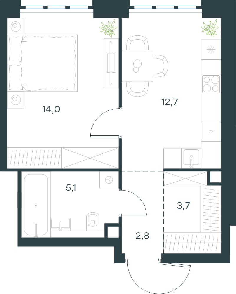 1 ккв 38,3 м²