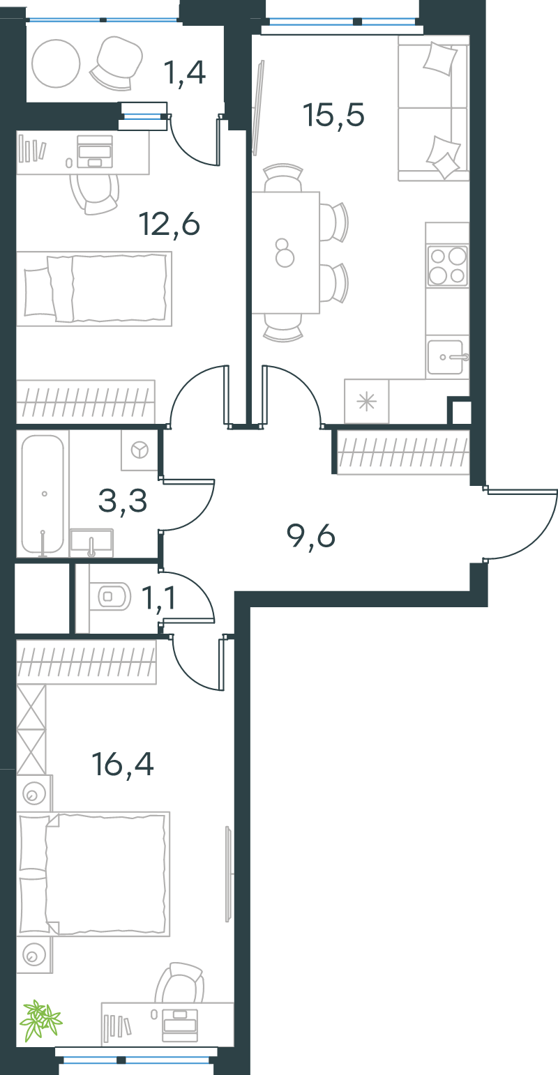 3 ккв (Евро) 59,9 м²