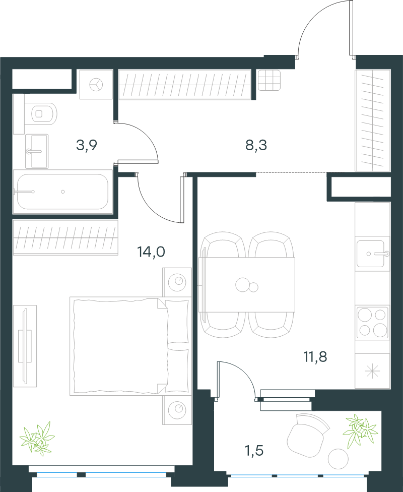 1 ккв 39,5 м²
