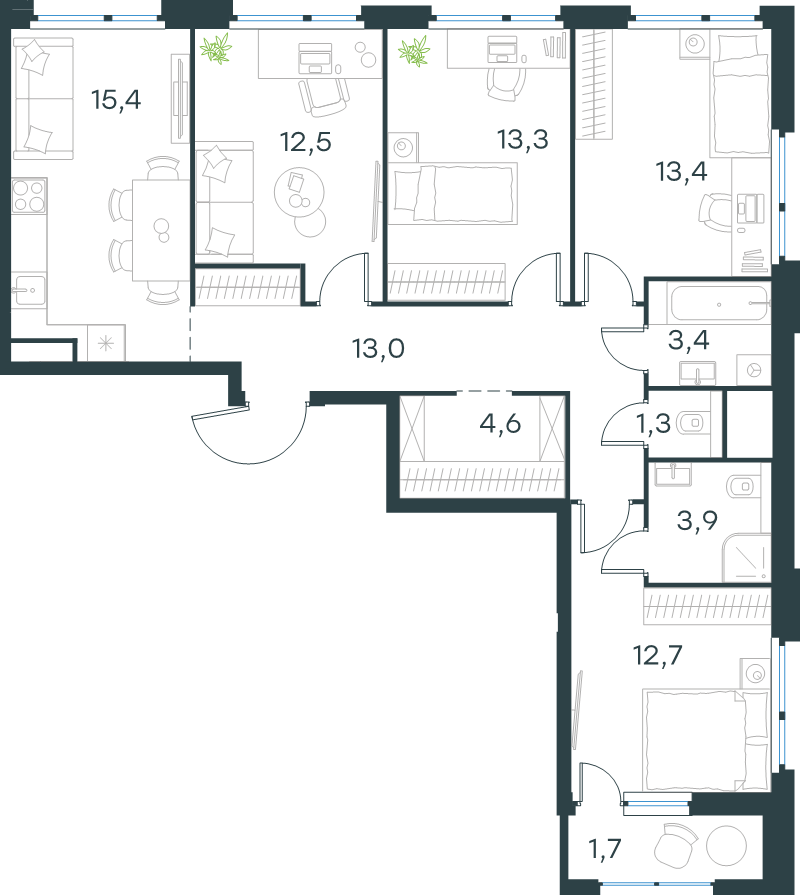 5 ккв (Евро) 95,2 м²