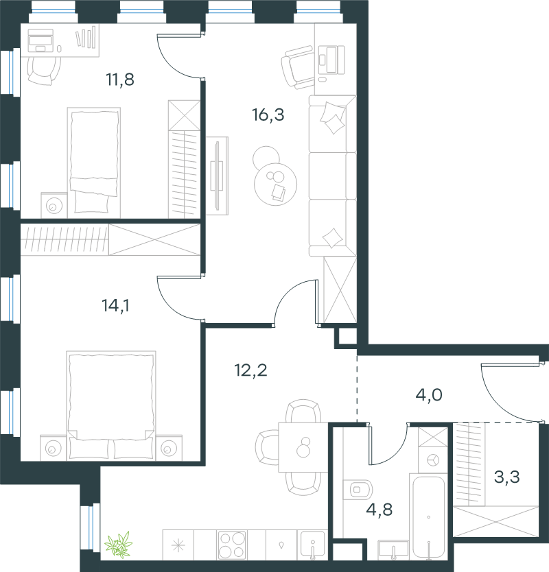 3 ккв 66,5 м²