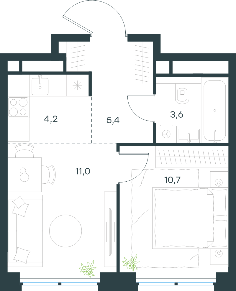 2 ккв (Евро) 34,9 м²