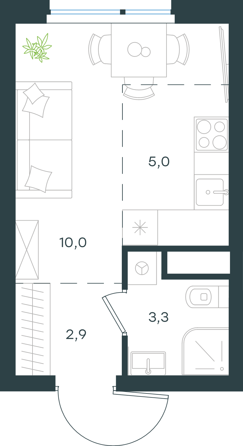 Студия 21,2 м²