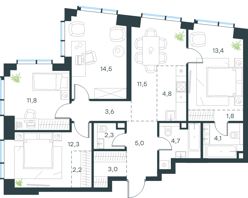 5 ккв (Евро) 95 м²