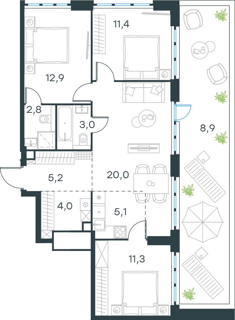 4 ккв (Евро) 84,6 м²