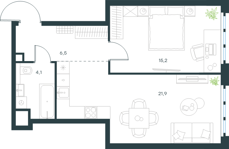 2 ккв (Евро) 47,7 м²