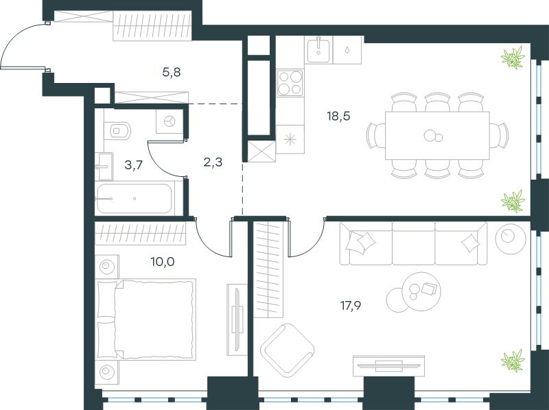 3 ккв (Евро) 58,2 м²