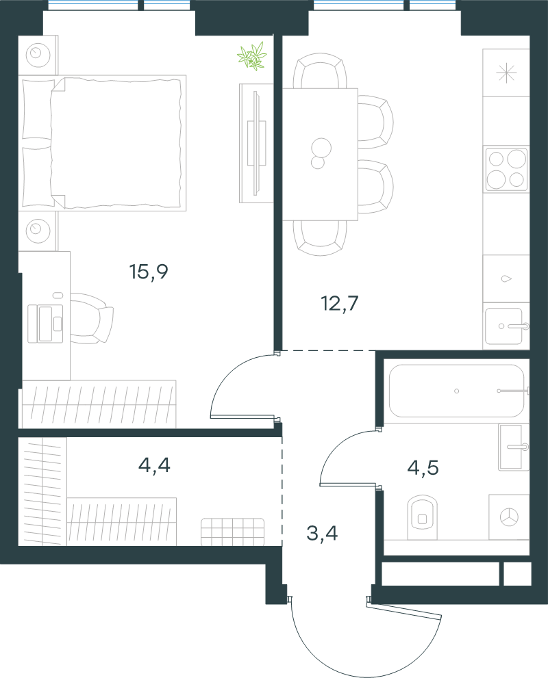 1 ккв 40,9 м²