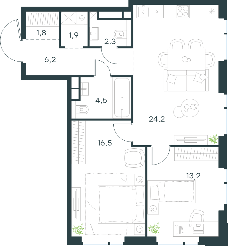 3 ккв (Евро) 70,6 м²
