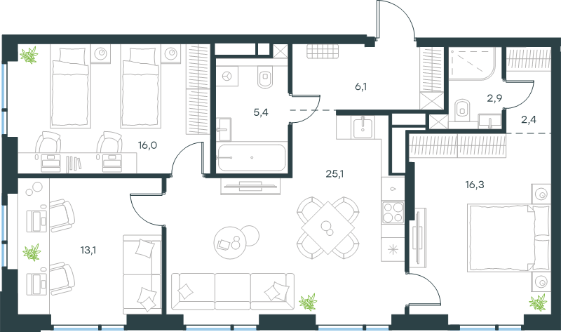 4 ккв (Евро) 87,3 м²