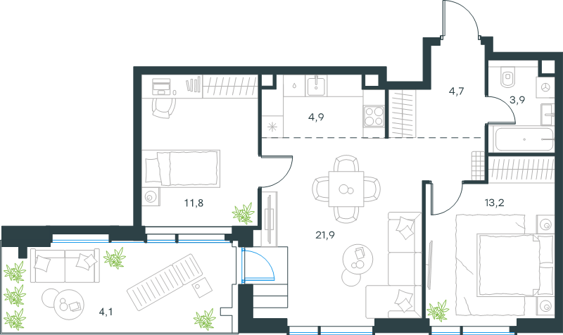 3 ккв (Евро) 64,5 м²