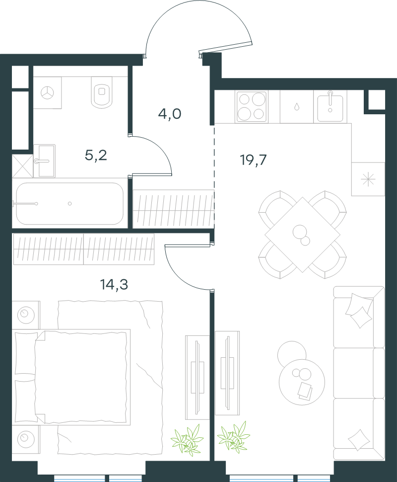 2 ккв (Евро) 43,2 м²