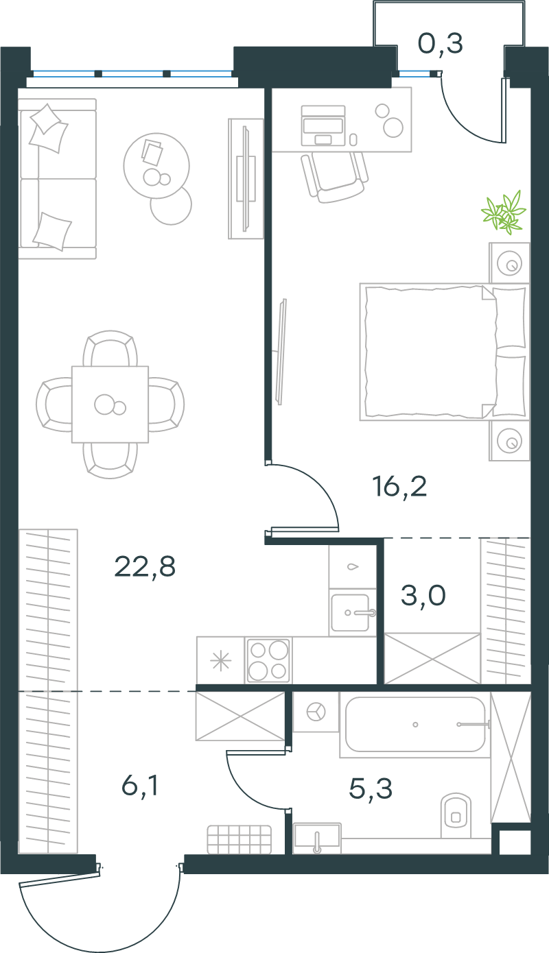 2 ккв (Евро) 53,7 м²