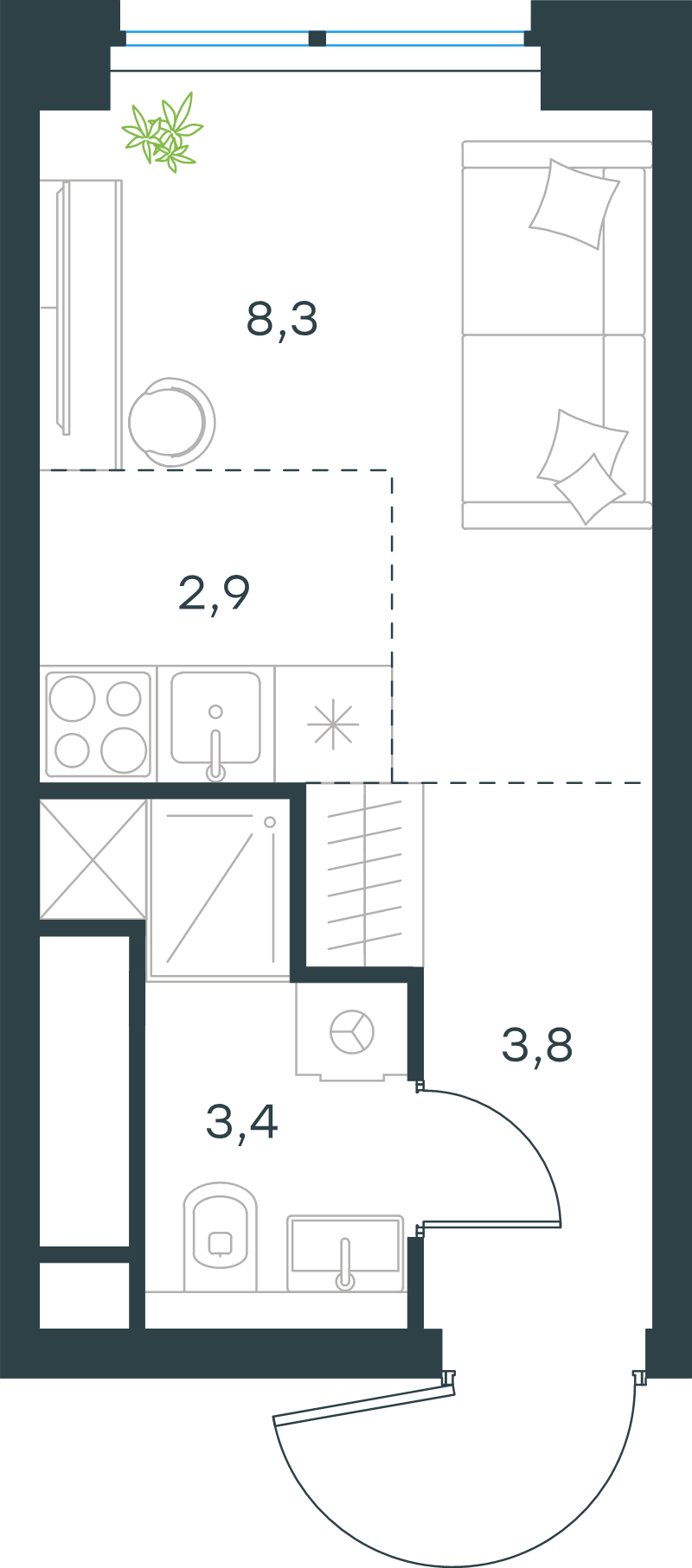 Студия 18,4 м²