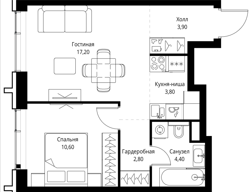 1 ккв 42,7 м²