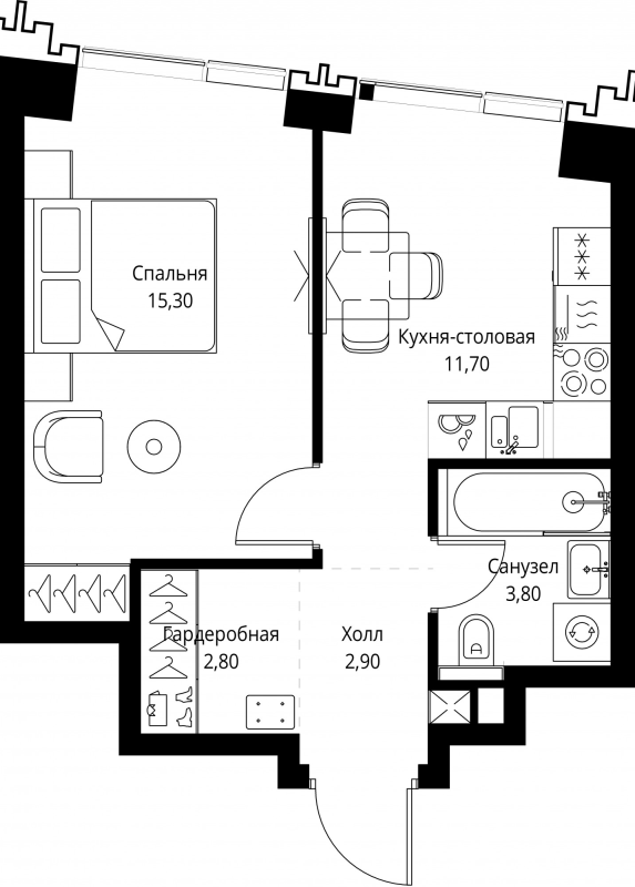 1 ккв 36,7 м²