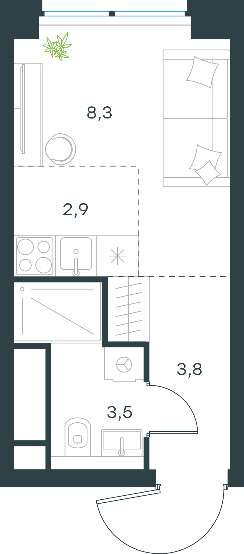 Студия 18,5 м²