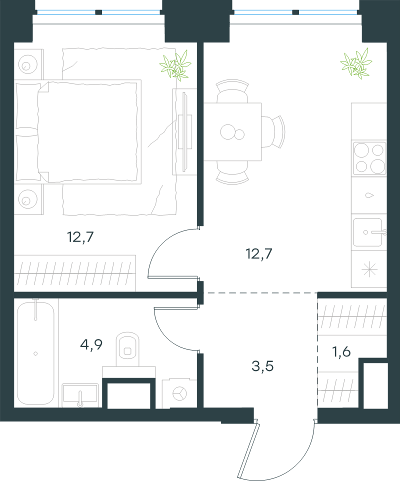 1 ккв 35,4 м²