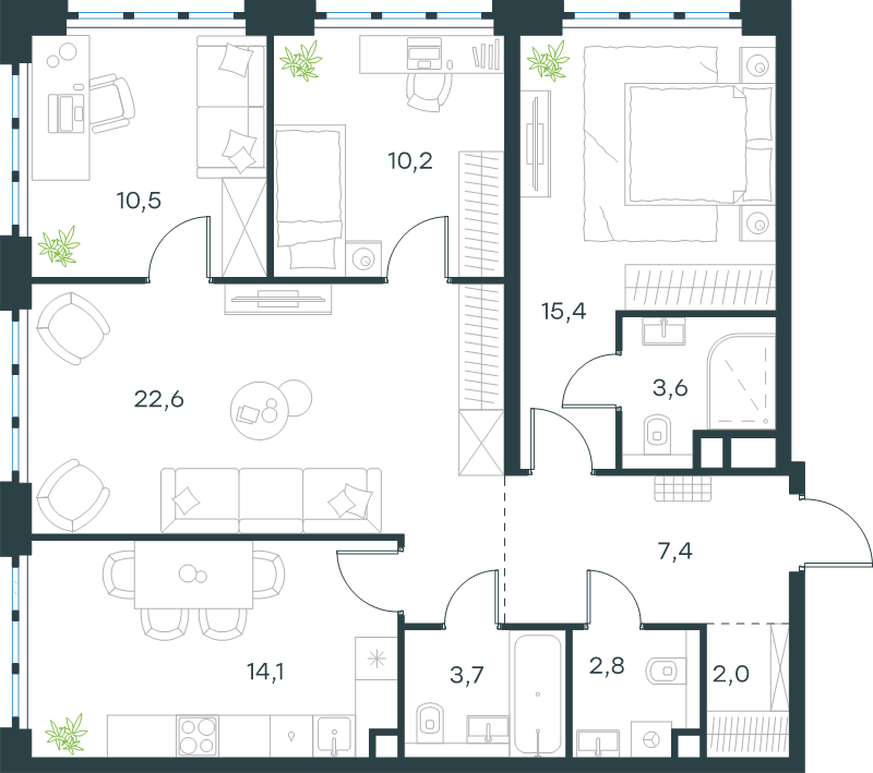 4 ккв 92,3 м²