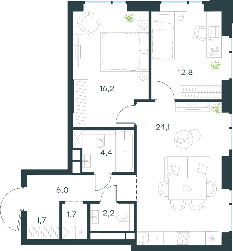 3 ккв (Евро) 69,1 м²