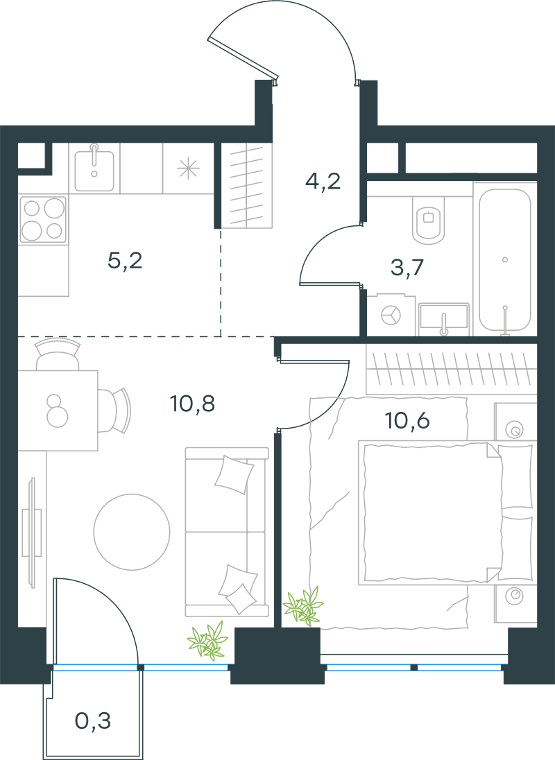 2 ккв (Евро) 34,8 м²