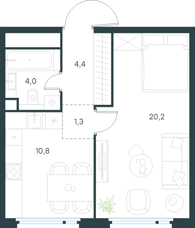 1 ккв 40,7 м²