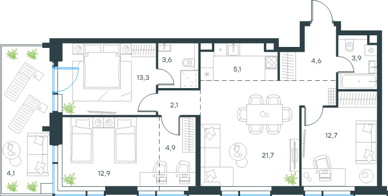 4 ккв (Евро) 88,9 м²