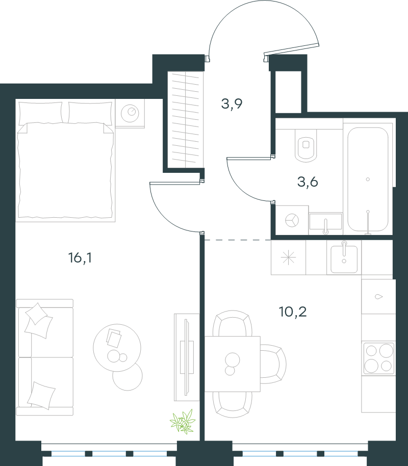 1 ккв 33,8 м²