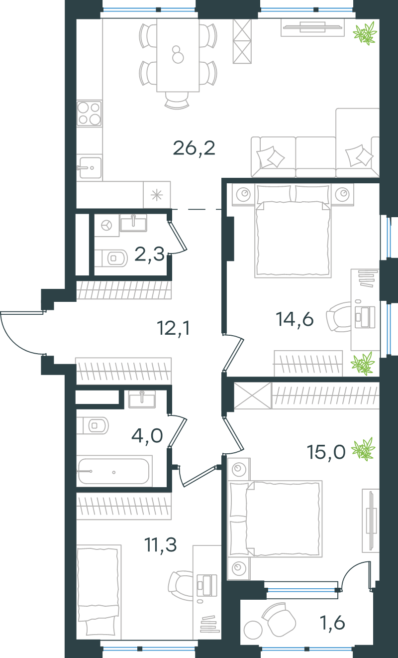 4 ккв (Евро) 87,1 м²