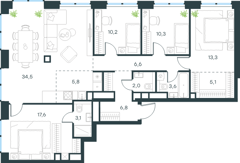 5 ккв (Евро) 118,9 м²