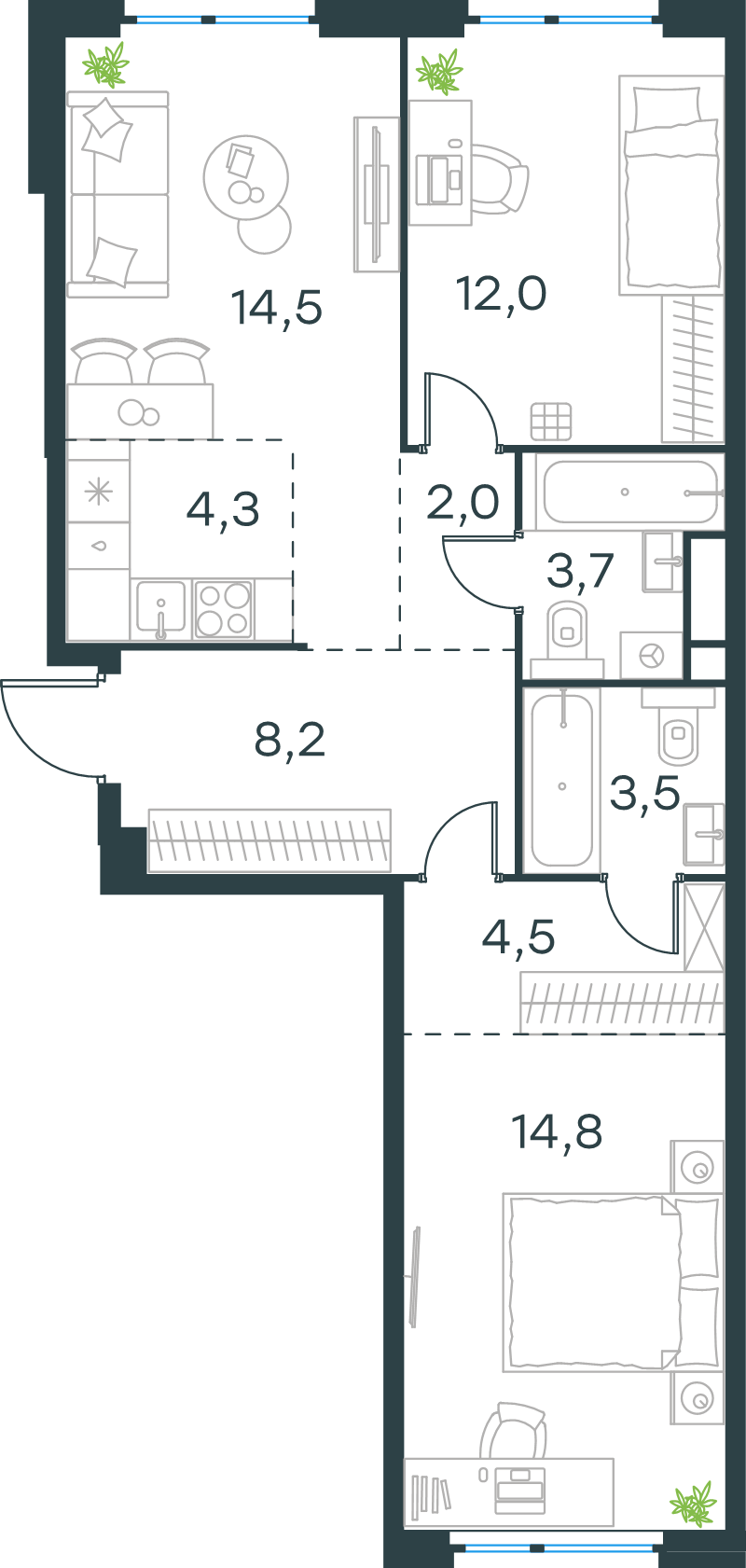 3 ккв (Евро) 67,5 м²