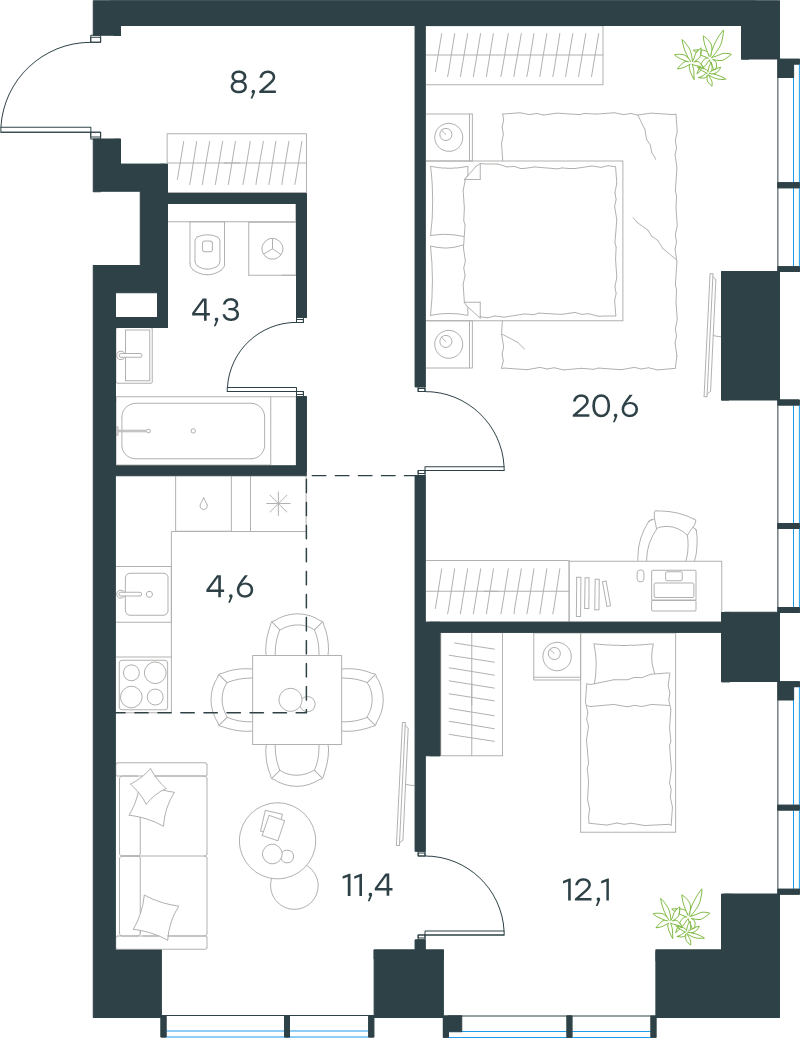 3 ккв (Евро) 61,2 м²