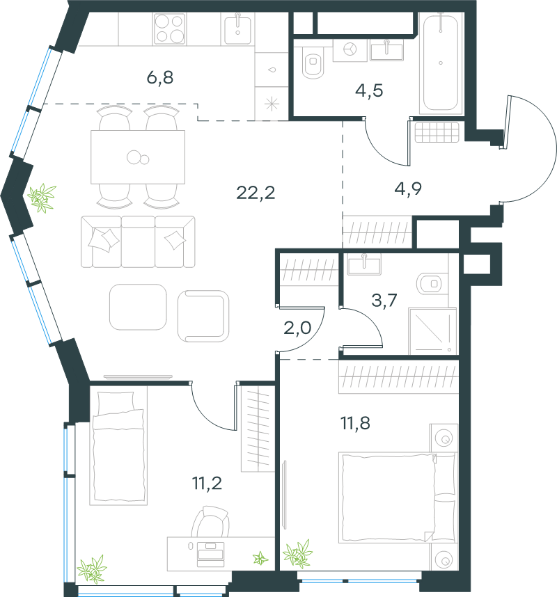 3 ккв (Евро) 67,1 м²