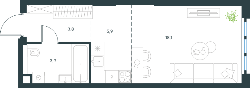 Студия 31,7 м²