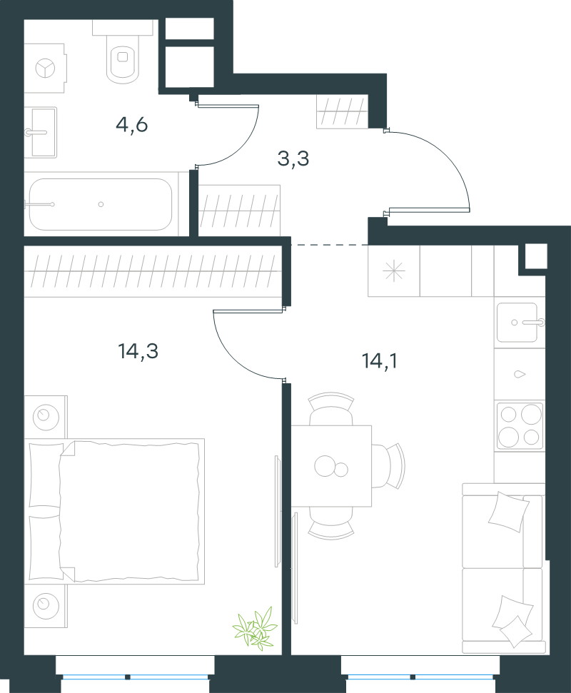 1 ккв 36,3 м²