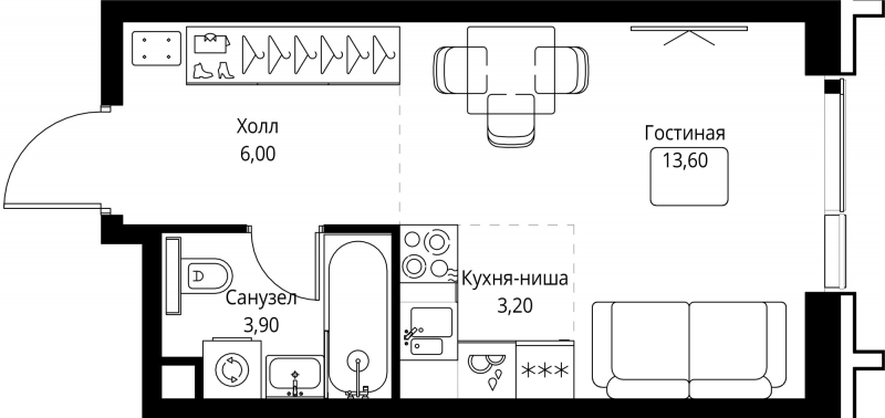 Студия 29 м²