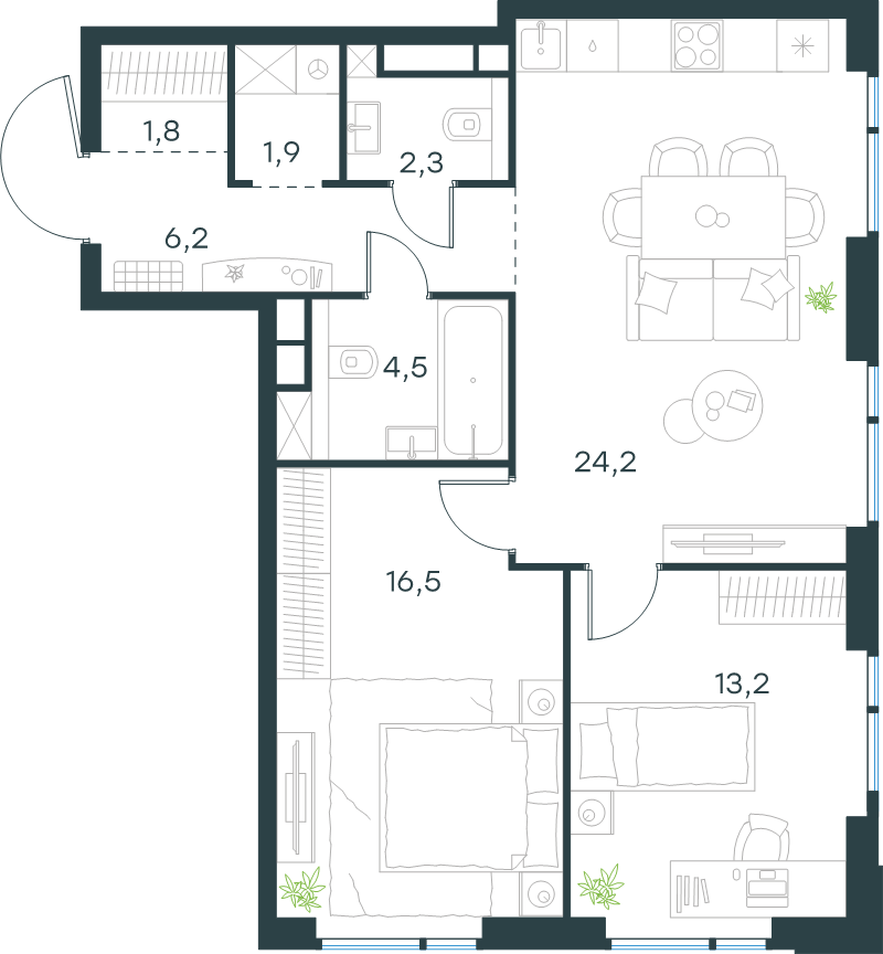 3 ккв (Евро) 70,6 м²