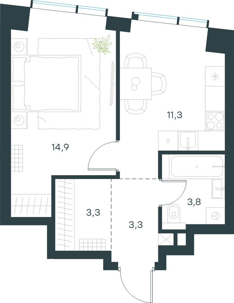 1 ккв 36,6 м²