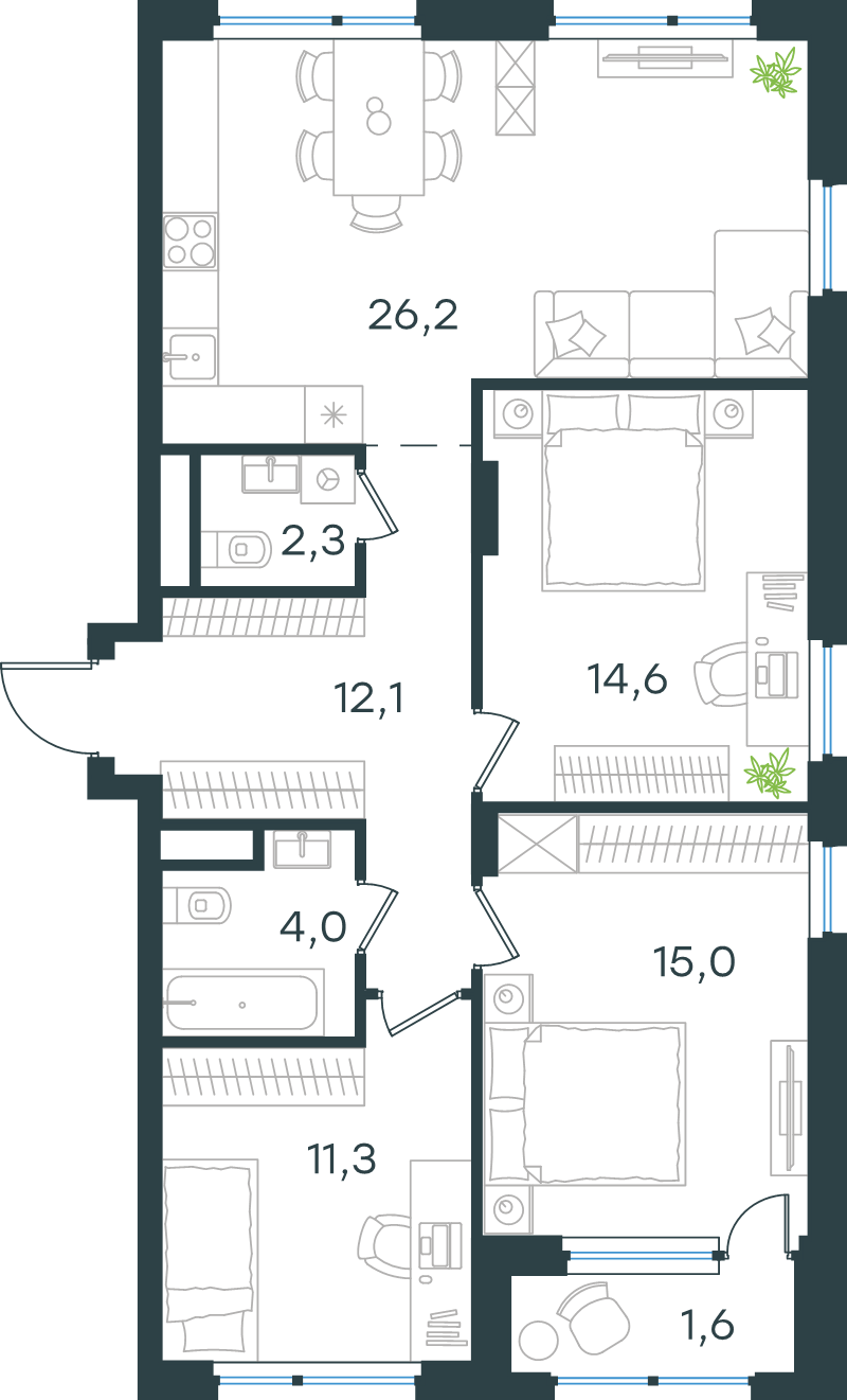 4 ккв (Евро) 87,1 м²