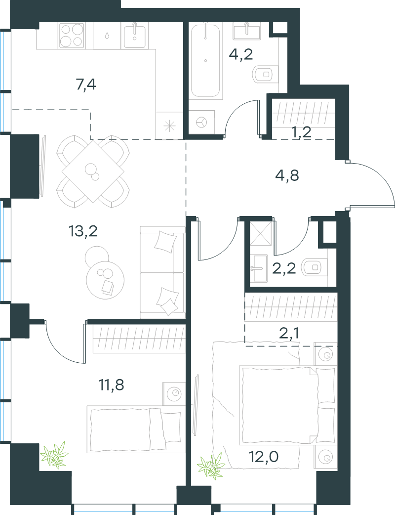 3 ккв (Евро) 58,9 м²