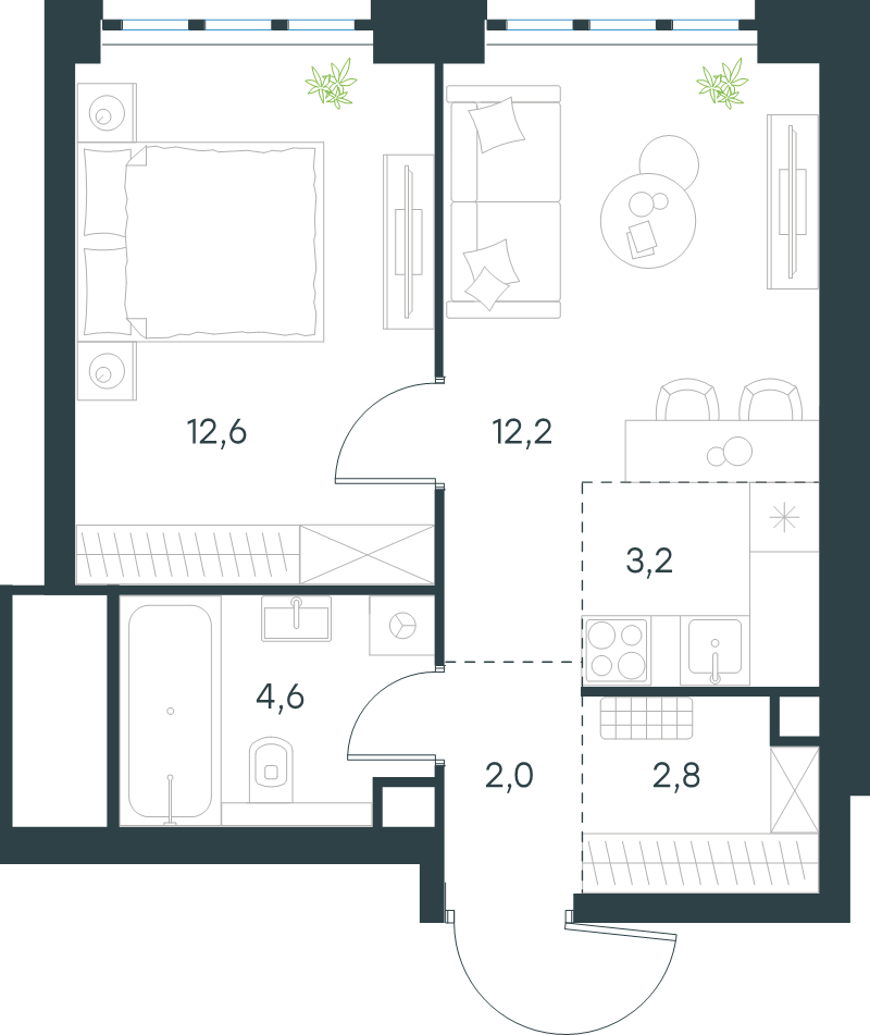 2 ккв (Евро) 37,4 м²