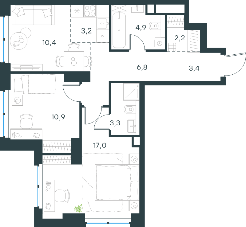 2 ккв 62,1 м²