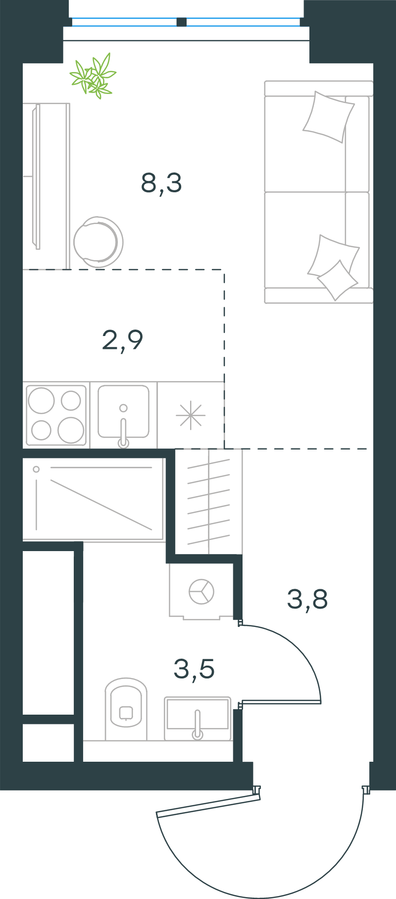 Студия 18,5 м²