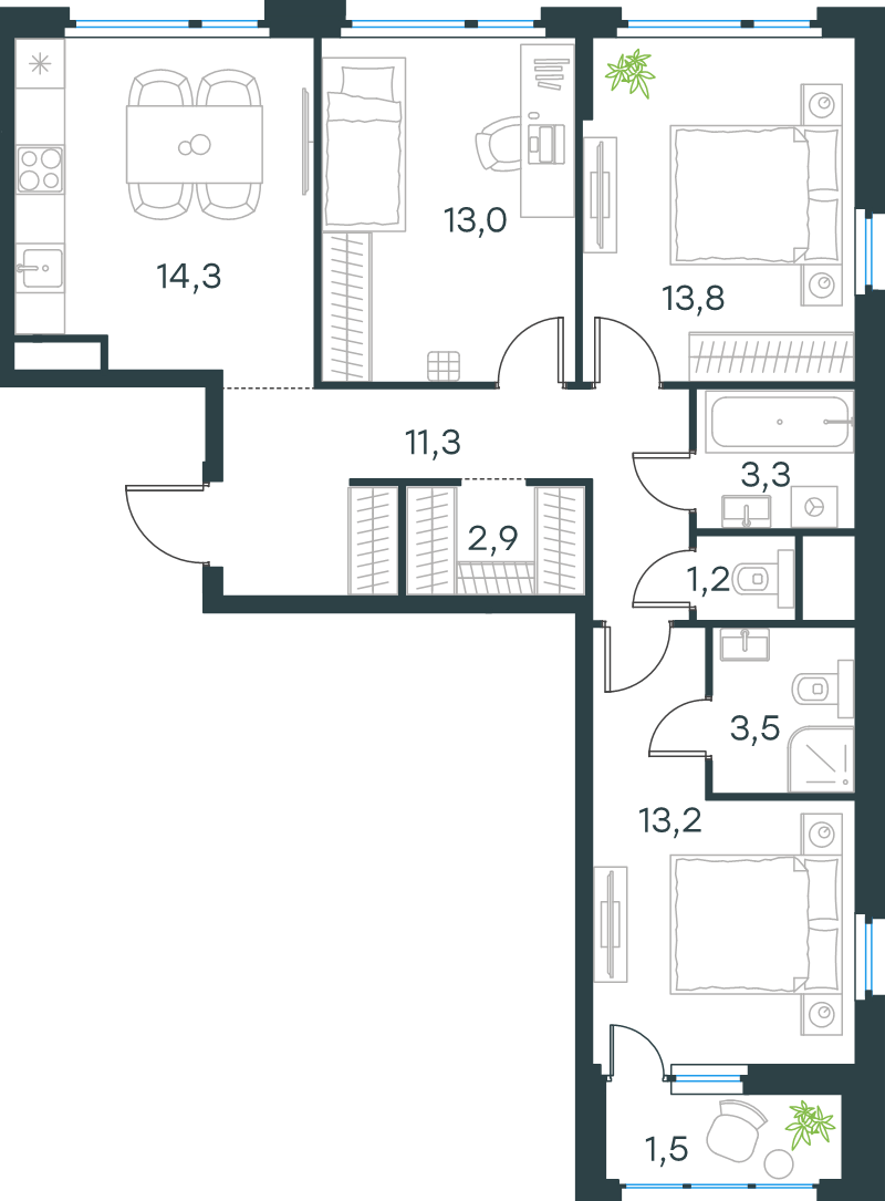 3 ккв 78 м²