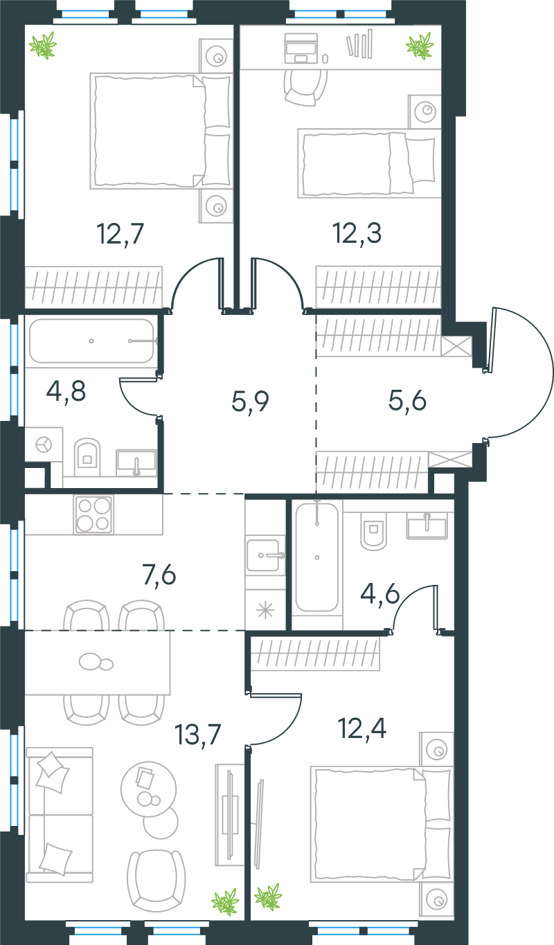 4 ккв (Евро) 79,6 м²