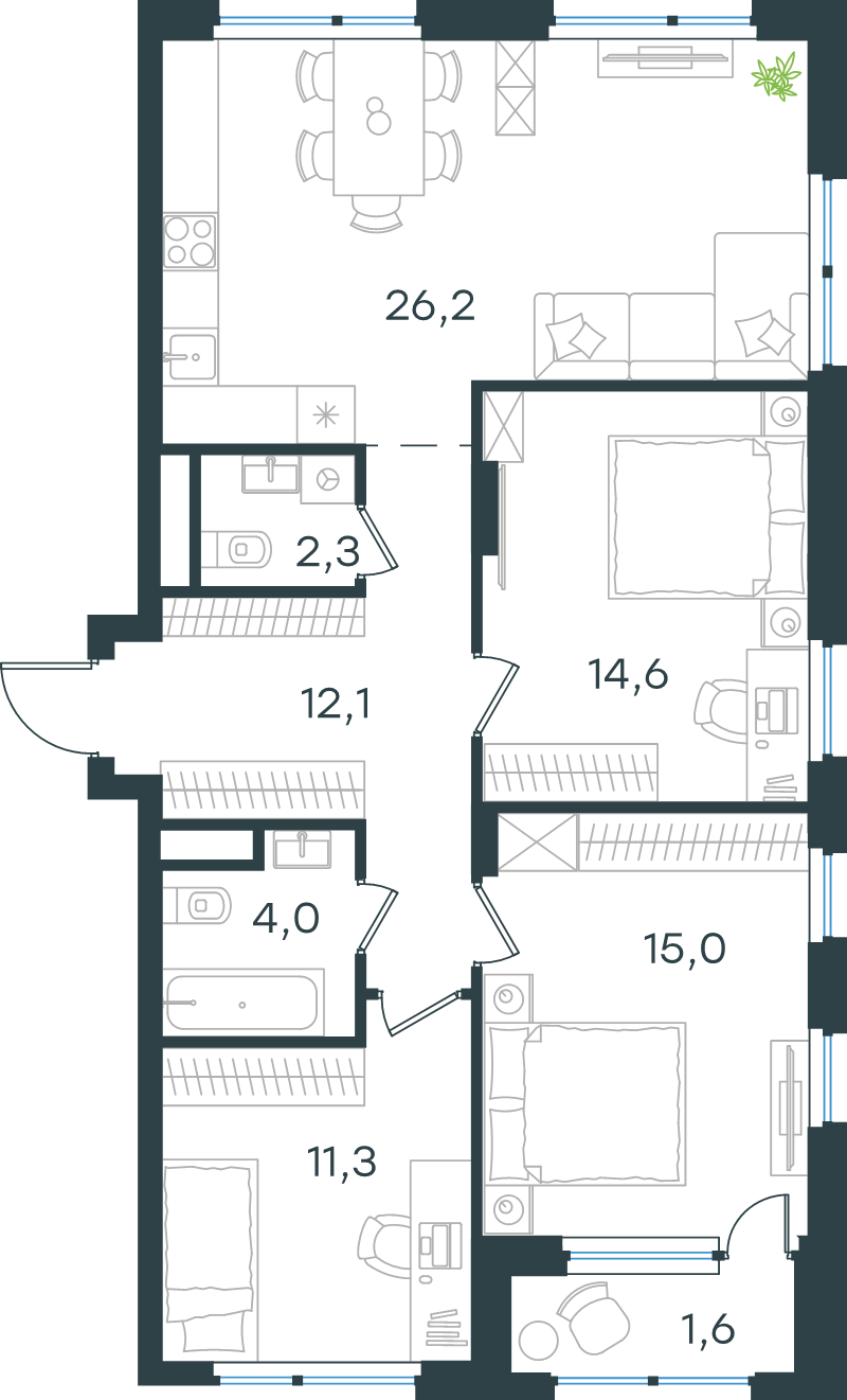 4 ккв (Евро) 87,1 м²