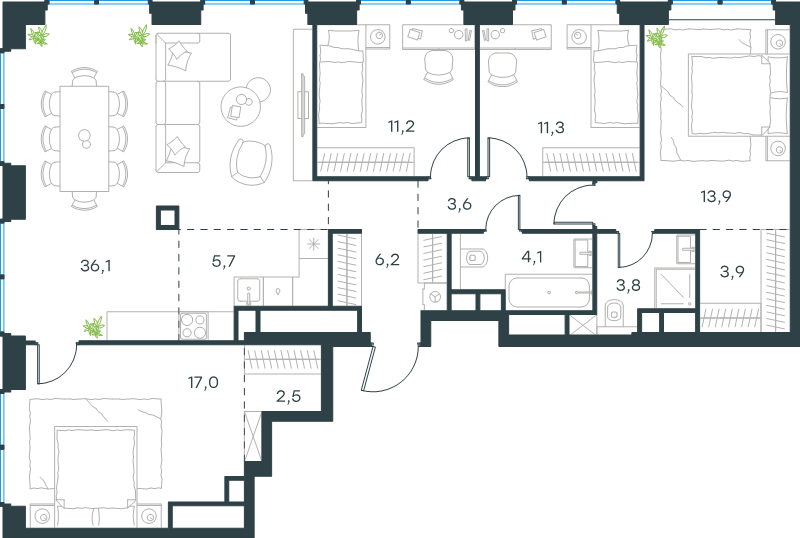 5 ккв (Евро) 119,3 м²