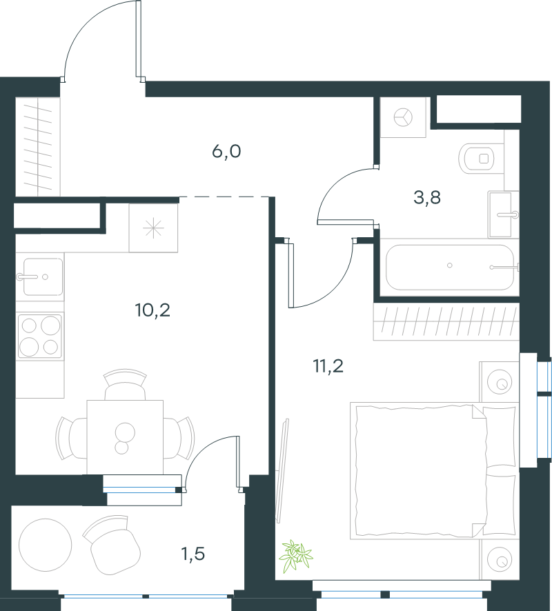 1 ккв 32,7 м²