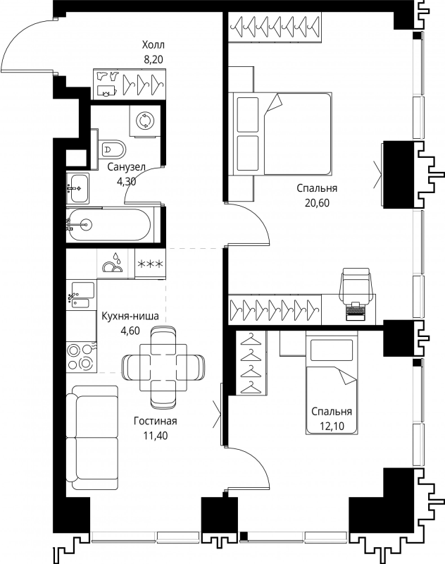 3 ккв (Евро) 61,2 м²