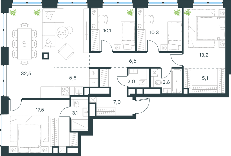 5 ккв (Евро) 116,8 м²